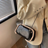 Retro Bright Leather Shoulder Bag Plush Edges Handbags