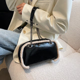 Retro Bright Leather Shoulder Bag Plush Edges Handbags