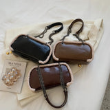 Retro Bright Leather Shoulder Bag Plush Edges Handbags
