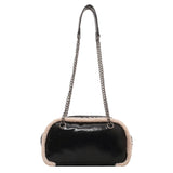 Retro Bright Leather Shoulder Bag Plush Edges Handbags