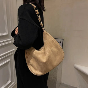 Retro Suede Shoulder Bag Female Large Capacity Dumpling Bag Women Handbag