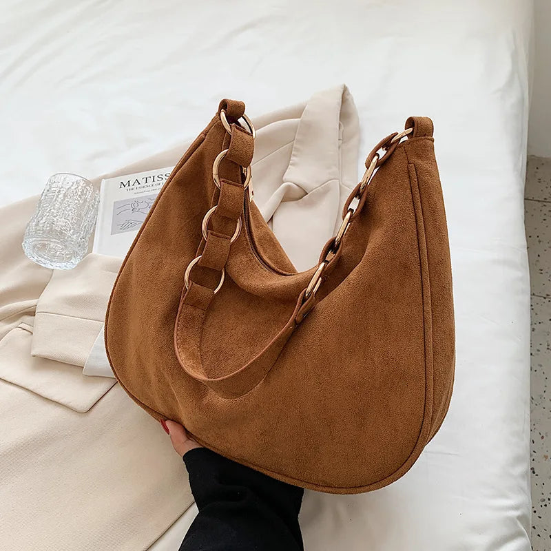 Retro Suede Shoulder Bag Female Large Capacity Dumpling Bag Women Handbag