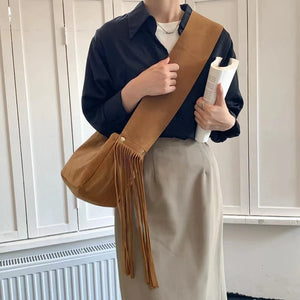 Retro Tassel Handbag Faux Suede Shoulder Crossbody Bag