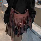 Retro Tassel Shoulder Bag Women Deerskin Velvet Crossbody Bag
