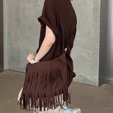 Retro Tassel Shoulder Bag Women Deerskin Velvet Crossbody Bag