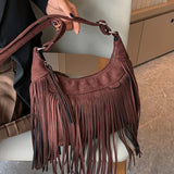 Retro Tassel Shoulder Bag Women Deerskin Velvet Crossbody Bag