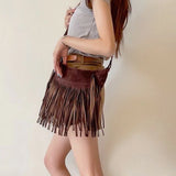 Retro Tassel Shoulder Bag Women Deerskin Velvet Crossbody Bag