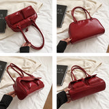 Retro Tote Handbags Double Pocket PU Leather Underarm Bag