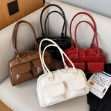 Retro Tote Handbags Double Pocket PU Leather Underarm Bag