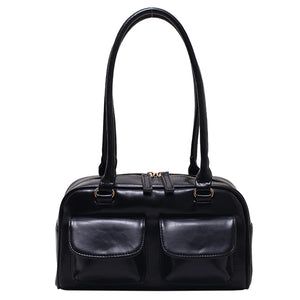 Retro Tote Handbags Double Pocket PU Leather Underarm Bag