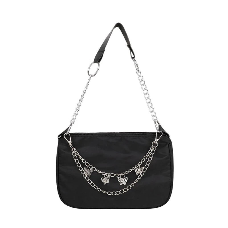 Retro Underarm Bag Clutch with Chain Nylon Shoulder Tote Handbag