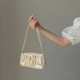Retro Underarm Satin Folds Shoulder Bag for Woman