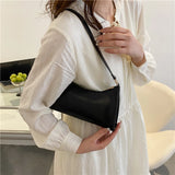 Retro Underarm Shoulder Bag Women Vintage Solid PU Soft Small Tote Bag