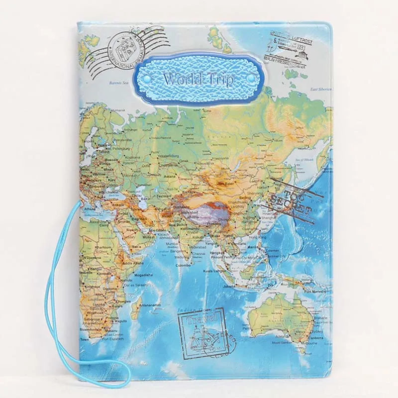 Retro Vintage Travel Map Passport Holder Multi-Function Document Set