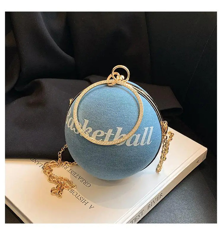 Vintage Denim Clutch Basketball Party Purse Crossbody Bag