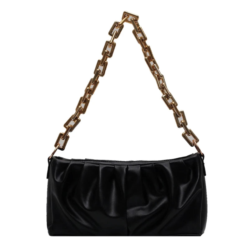 Vintage Women Shoulder Bag with Thick Chain Leather - Retro Style