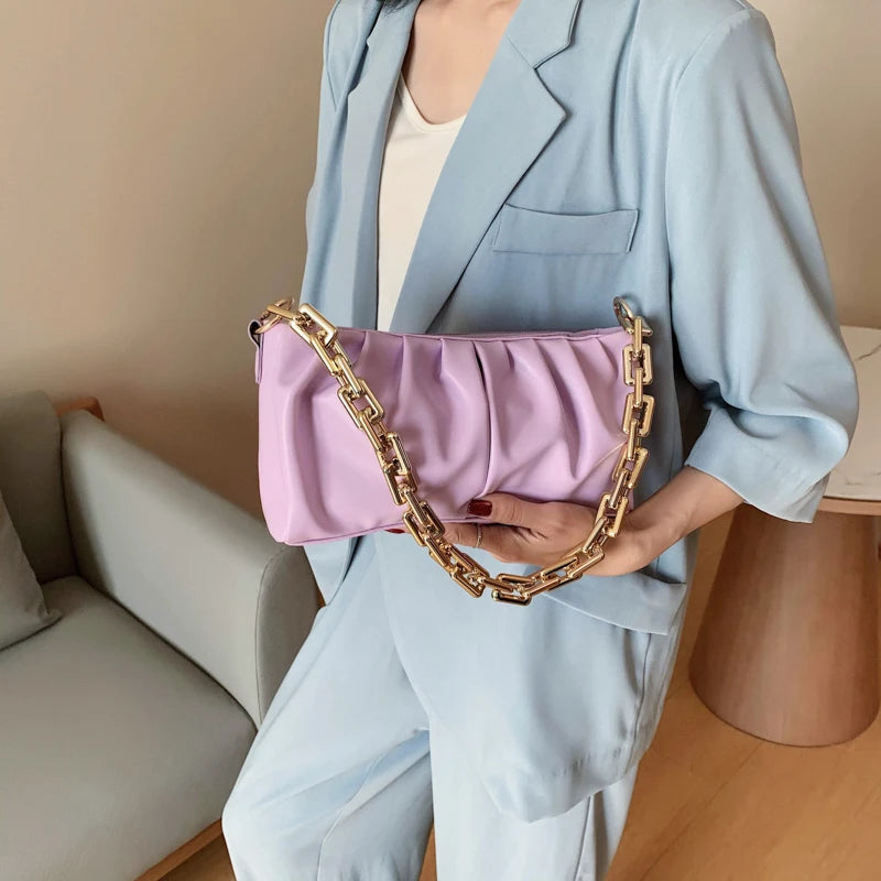 Vintage Women Shoulder Bag with Thick Chain Leather - Retro Style