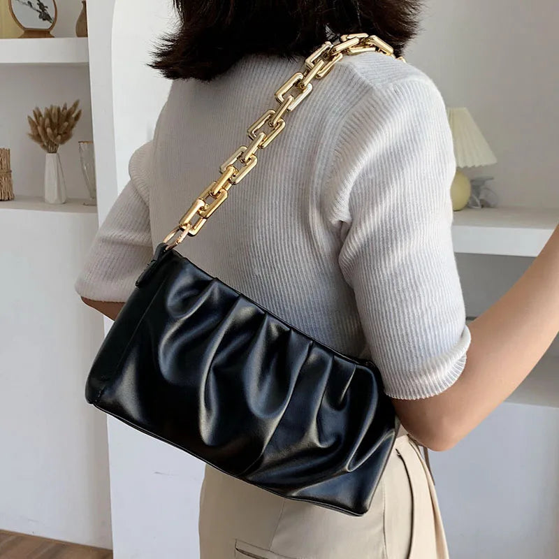 Vintage Women Shoulder Bag with Thick Chain Leather - Retro Style