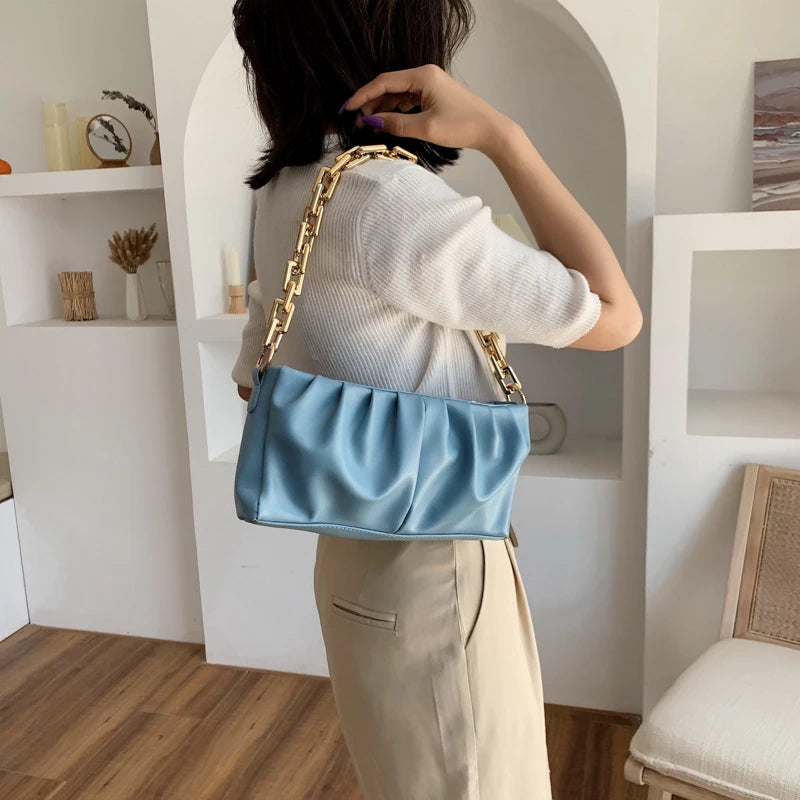 Vintage Women Shoulder Bag with Thick Chain Leather - Retro Style