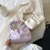 Retro Women Candy Shoulder Bags PU Leather Ruffle Totes Handbag