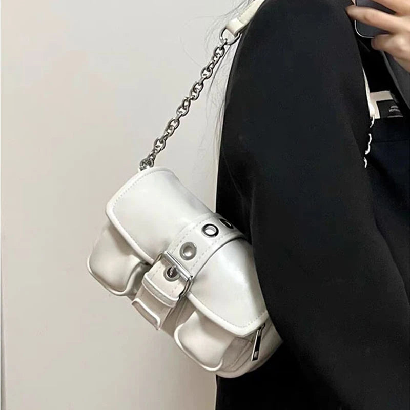 Retro Women Chain Shoulder Bag Small PU Leather Underarm Bag Female