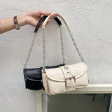 Retro Women Chain Shoulder Bag Small PU Leather Underarm Bag Female