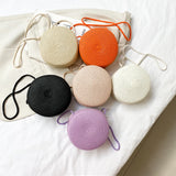 Retro Women Crossbody Bag Casual Straw Woven Round Chain Purse