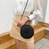 Retro Women Crossbody Bag Casual Straw Woven Round Chain Purse