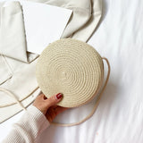 Retro Women Crossbody Bag Casual Straw Woven Round Chain Purse