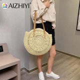 Retro Straw Woven Large Capacity Shoulder Tote Shopping Bag for Women