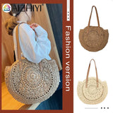 Retro Straw Woven Large Capacity Shoulder Tote Shopping Bag for Women