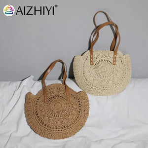 Retro Straw Woven Large Capacity Shoulder Tote Shopping Bag for Women