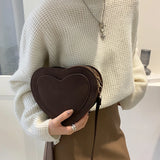 Retro Love Heart Shoulder Bag Matte Leather Crossbody Purse Handbag