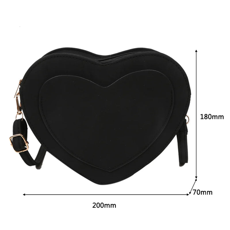 Retro Love Heart Shoulder Bag Matte Leather Crossbody Purse Handbag