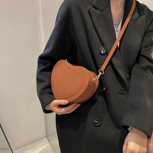 Retro Love Heart Shoulder Bag Matte Leather Crossbody Purse Handbag