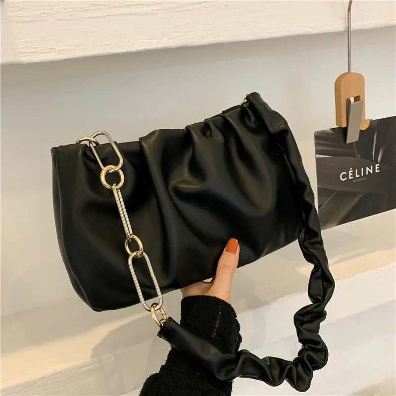 Vintage Ruched Shoulder Hobo Bag Ladies Evening Handbag