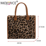 Retro Women PU Leather Plush Messenger Handbag Animal Pattern Large Capacity Tra