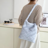 Retro Women Plush Rhombus Shoulder Bags Large Capacity Soft Fluffy Fur Tote Bags