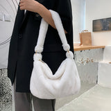 Retro Women Plush Shoulder Bag Winter Animal Pattern Tote Purse