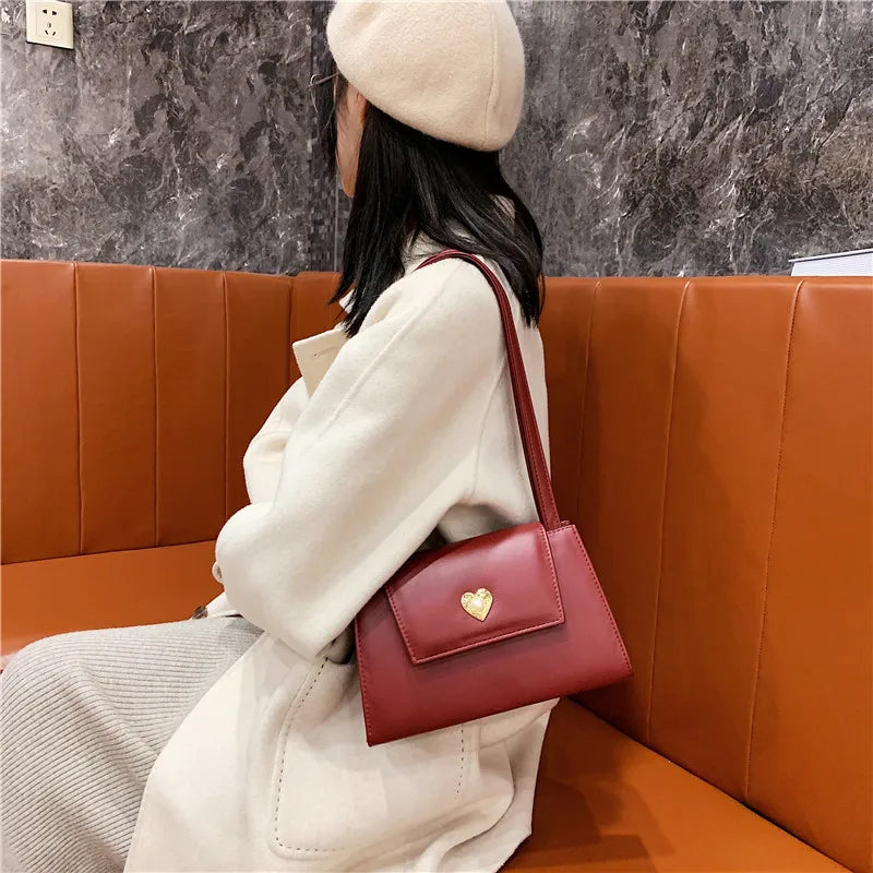Vintage Small Square Shoulder Bag Red Wine PU Leather Tote Purse Handbag