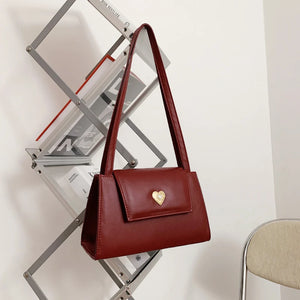 Vintage Red Wine Women Shoulder Bag PU Leather Tote Purse Handbag