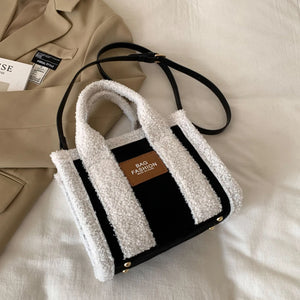 Vintage Retro Fleece Shoulder Bag Winter Handbag Square Tote