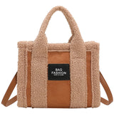 Vintage Retro Fleece Shoulder Bag Winter Handbag Square Tote