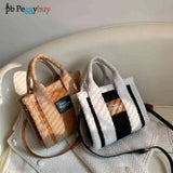 Vintage Retro Fleece Shoulder Bag Winter Handbag Square Tote