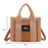 Vintage Retro Fleece Shoulder Bag Winter Handbag Square Tote