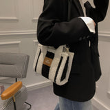 Vintage Retro Fleece Shoulder Bag Winter Handbag Square Tote