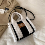 Vintage Retro Fleece Shoulder Bag Winter Handbag Square Tote