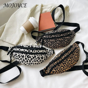 Leopard Print Shoulder Bag Casual Flannel Waist Pack Handbag