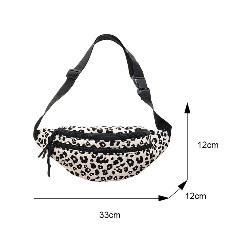 Leopard Print Shoulder Bag Casual Flannel Waist Pack Handbag