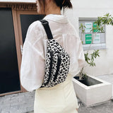 Leopard Print Shoulder Bag Casual Flannel Waist Pack Handbag